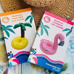 MIX & MATCH Palm Tree Pink Flamingo Inflatable Beverage Holder Set of 4!